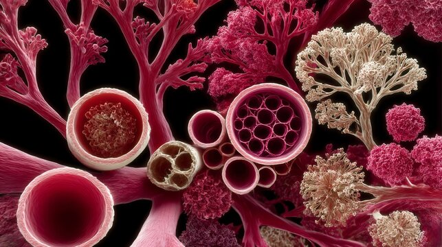 Microscopic View of Plant Vascular Tissue: Xylem and Phloem Structures in Vibrant Detail &mdash; Cellular Complexity Revealed