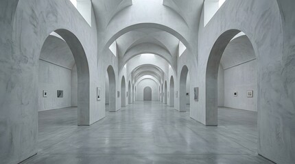 Fototapeta premium Minimalist Gallery Interior Arches Empty Exhibition Space Concept