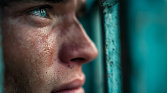 Tearful Gaze Through Window