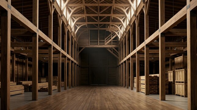Empty wooden warehouse interior spacious industrial studio space