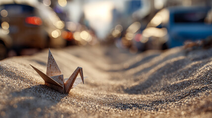 Fototapeta premium Paper Crane on Sand