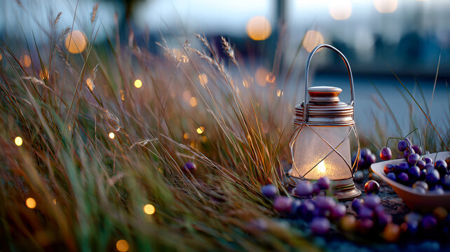 Lantern and Berries in Twilight