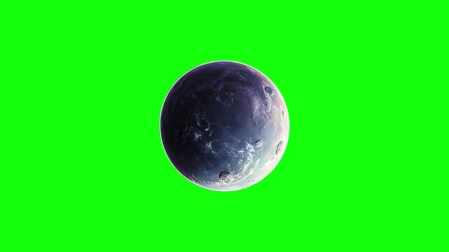 Realistic Rotating Alien Planet with Crater Surface on Green Screen Background for Space Exploration
