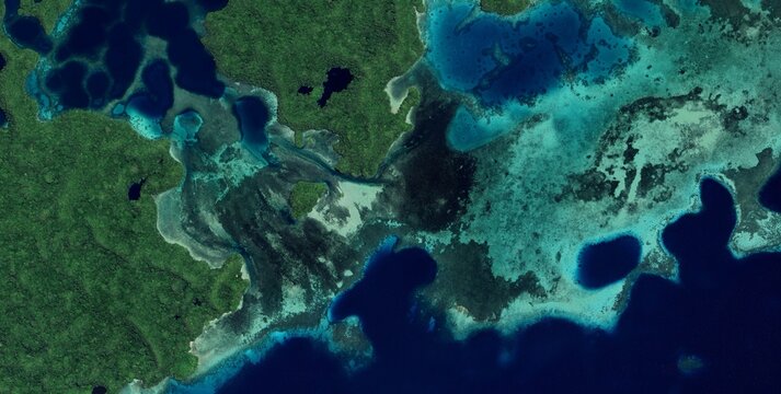 Palau Rock Islands Aerial View Lagoon and Coral Reef