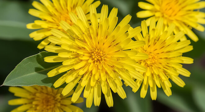 Stunning Macro TopDown View of Vibrant Yellow Hawksbeard Wildflowers Blooming in Nature Detailed Petal CloseUp and Botanical Beauty in a Sunny Summer Garden