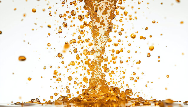 Dense shower of golden lead iodide crystals falling through solution &ndash; dramatic backlighting makes each crystal sparkle, dynamic chemistry precipitation, isolated on dark or plain background
