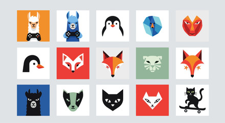 Cute Geometric Animal Icons Set © Vgg