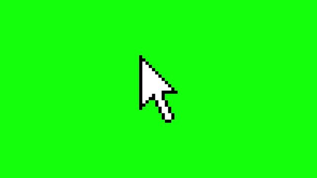 Pixelated White Computer Mouse Cursor Arrow Clicking and Moving on Green Screen Background for Tech
