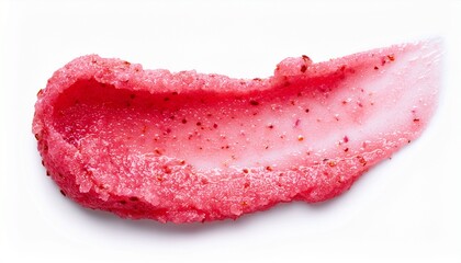 Fototapeta premium smear texture of pink strawberry scrub isolated on white background fruit exfoliation scrubber for body and face in spa body care scrub for design