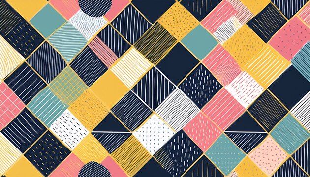 abstract modern hand drawn checkerboard seamless patterns with colorful design