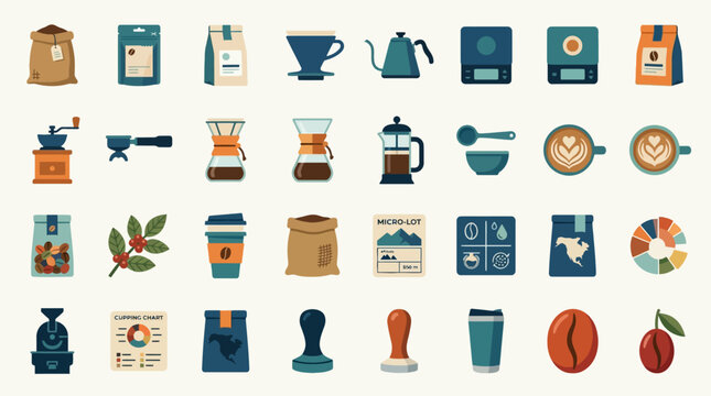 Vector Icons Collection of Coffee Related Icons and Illustrations. EPS Editable