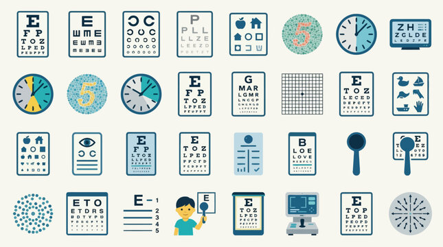 Vector Icons Comprehensive collection of ophthalmology and eye examination icons and symbols. EPS Editable