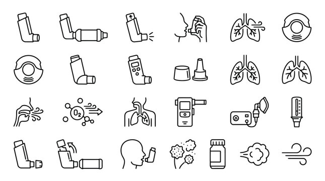 Vector Icons Set of asthma and respiratory health related line icons. EPS Editable