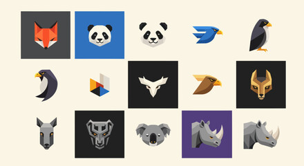 Fototapeta premium Collection of stylized animal logos and icons, vector art