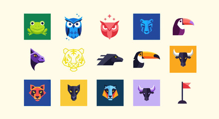 Fototapeta premium Diverse Animal Icons Set - Modern Flat Vector Graphics for Branding