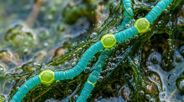 Cyanobacteria on Wet Seaweed with Bubbles Close-up Macro Nature