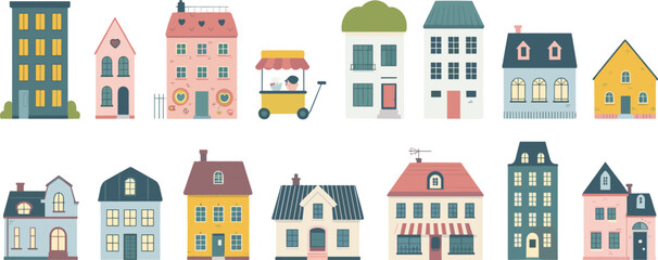 Colorful Cartoon Houses and Buildings Collection home © Priyom
