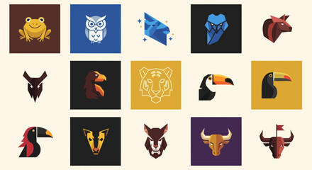 Fototapeta premium Modern Animal Logo Collection: Geometric Icons for Branding