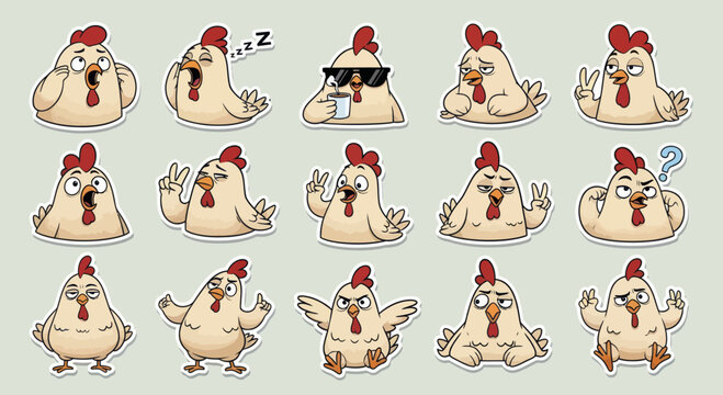 Funny Chicken Emotes Sticker Pack - Cartoon Poultry Emotions Collection