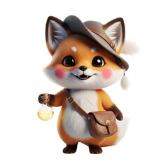 Fototapeta premium Cute fox adventurer holding potion bottle