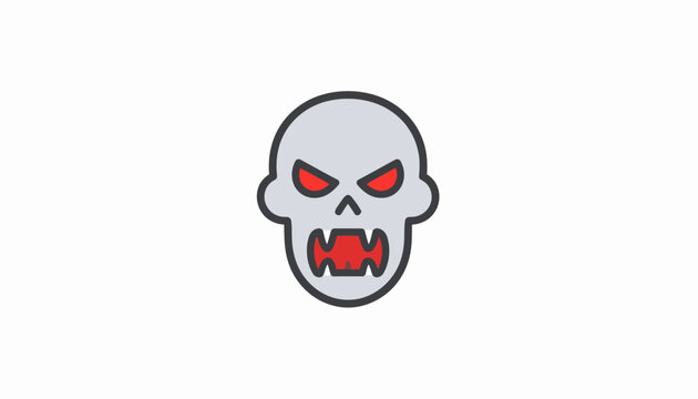 Cartoon angry skull face icon.
