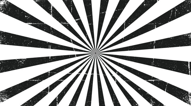 Dramatic sun rays burst black and white radial graphic design element