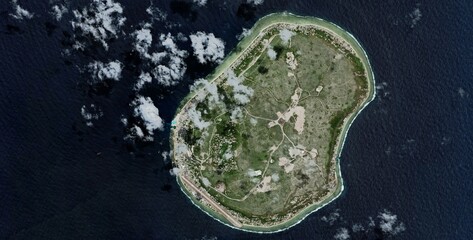 Nauru Island Satellite View Overhead Pacific Ocean © Aerial View