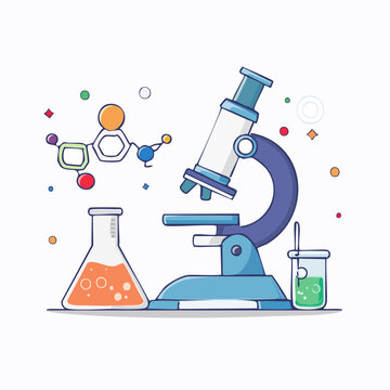 Science Laboratory Equipment and Molecular Structure Illustration