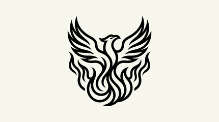Fototapeta premium Minimalist Phoenix Bird Rising Symbol Black Line Art Vector Illustration Logo