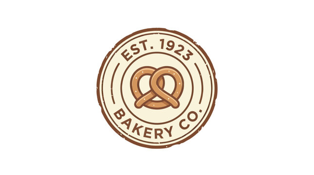 Vintage Bakery Logo Design featuring a Pretzel Icon in a Distressed Circular Badge Template