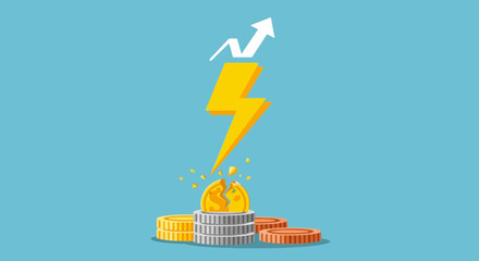 Financial Growth Concept: Lightning Strike Breaks Coin, Arrow Up © Fhadhil