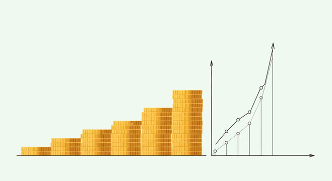 Financial Growth Concept: Stacks of Coins and Upward Trend Graph