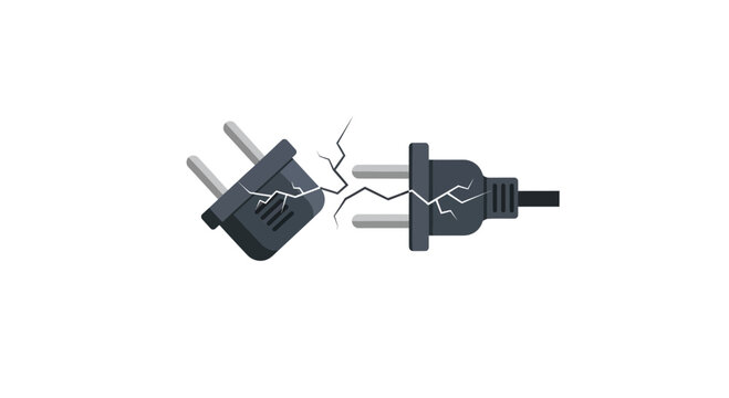 Broken Electrical Power Plug Disconnected, Concept of Failure and Interruption