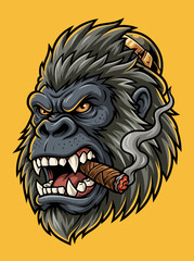 Obraz premium Cartoon gorilla smoking cigar closeup.