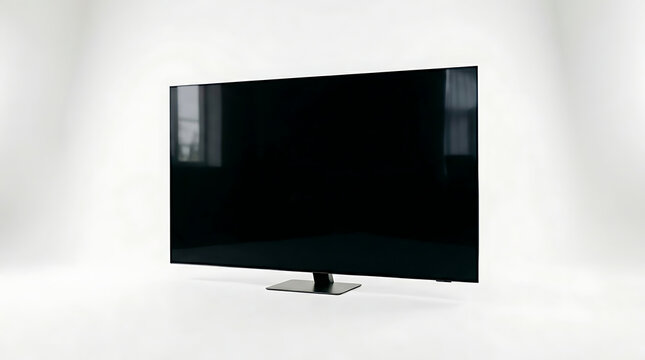 Modern sleek flat screen television with a minimalistic design placed on a clean white background showcasing its elegant and contemporary