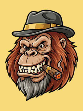Cartoon gorilla wearing fedora hat.