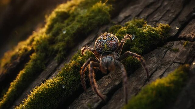 Spider Web in Amazon Rainforest at Sunset &ndash; Ultra Realistic Macro Nature Scene