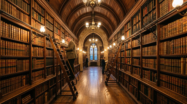 Historic Parliament Library Corridor With Wide Angle Architecture And Floor To Ceiling Grandeur Interior Photography