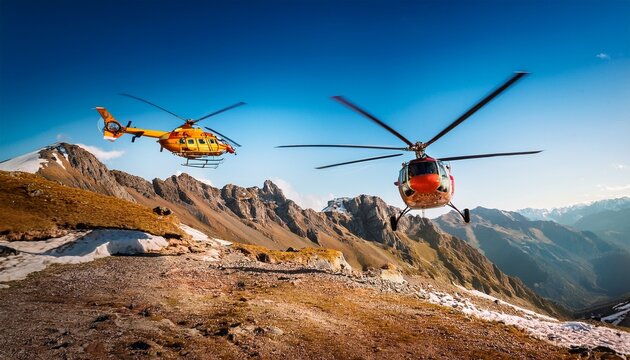 rescue helicopter landing on the mountain