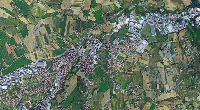San Marino, San Marino, aerial, satellite image, wallpaper, high resolution, microstate, enclave, overhead, temperate, Mediterranean, terracotta rooftops, emerald patchwork, agricultural mosaic, urban