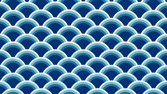 Seamless tileable seigaiha wave traditional Japanese pattern in cobalt blue and turquoise ideal for elegant branding packaging and digital backgrounds