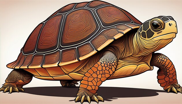 a highly detailed illustrative drawing of a box turtle walking