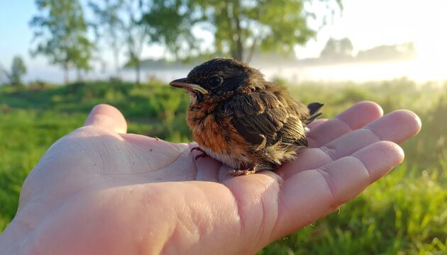 Small bird sitting on a hand.