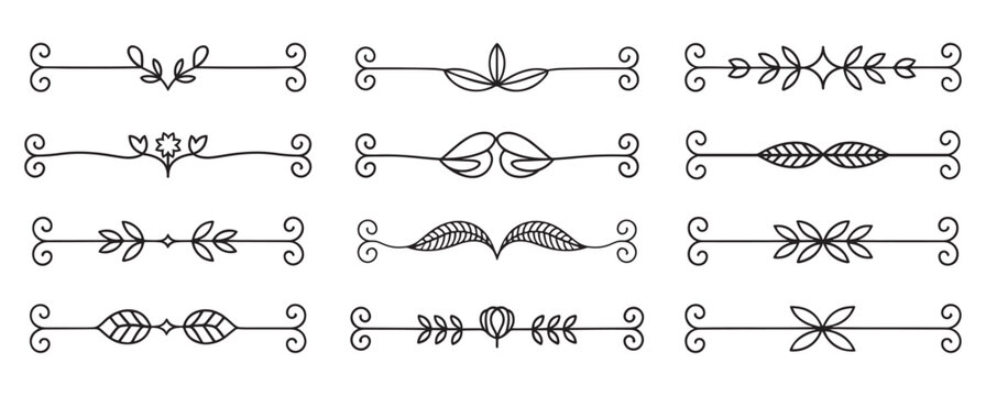 Arrow feather and botanical divider set with wheat, wings, leaves and decorative line separators for elegant page layout and text frame design