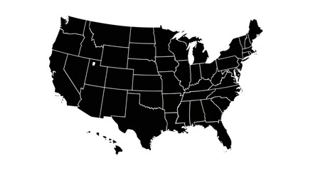 Black Silhouette Map of the United States with State Borders © anis