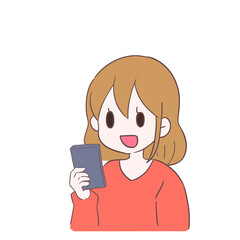 Kawaii Anime Girl Brown Hair Holding Smartphone Cute Illustration