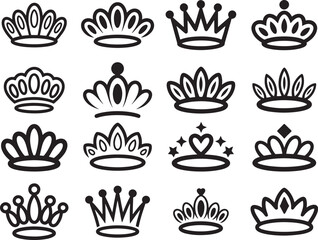 Crown and royal silhouette icon set with queen tiara, king crown, princess diadem and luxury jewel designs for beauty pageant and royalty concept  © Ibrahim