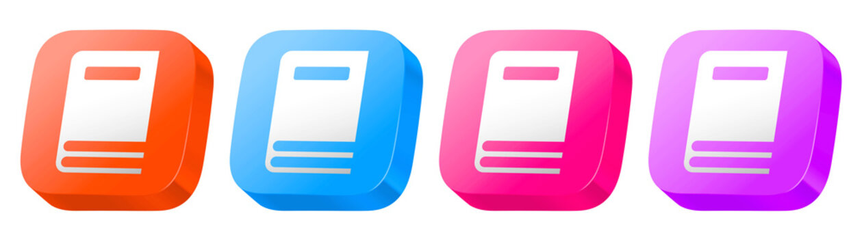 Set of book stack graphics in pink, blue, purple, and orange, designed as a colorful 3D glossy icon set for electronic funds management.