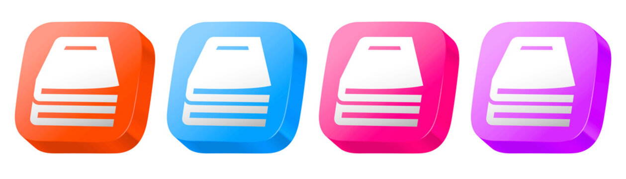 3D glossy icon set of book stack in blue, pink, purple, and orange, providing colorful elements for secure electronic payments.