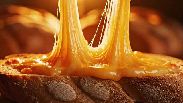 Golden cheese melt dripping over toasted bread